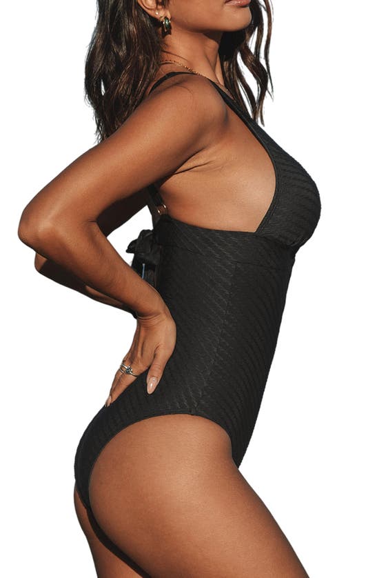 Shop Cupshe O-ring Front Textured One-piece Swimsuit In Black