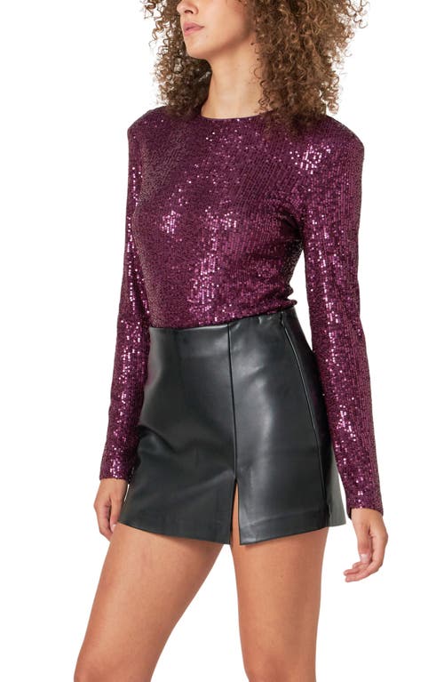 Endless Rose Sequin Long Sleeve Bodysuit In Purple