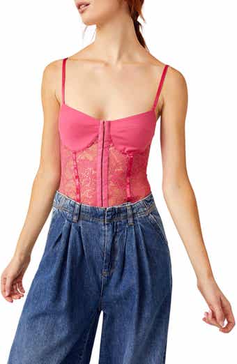 NWT FREE PEOPLE Sz XL ON THE RUN RIBBED MESH BUSTIER BODYSUIT