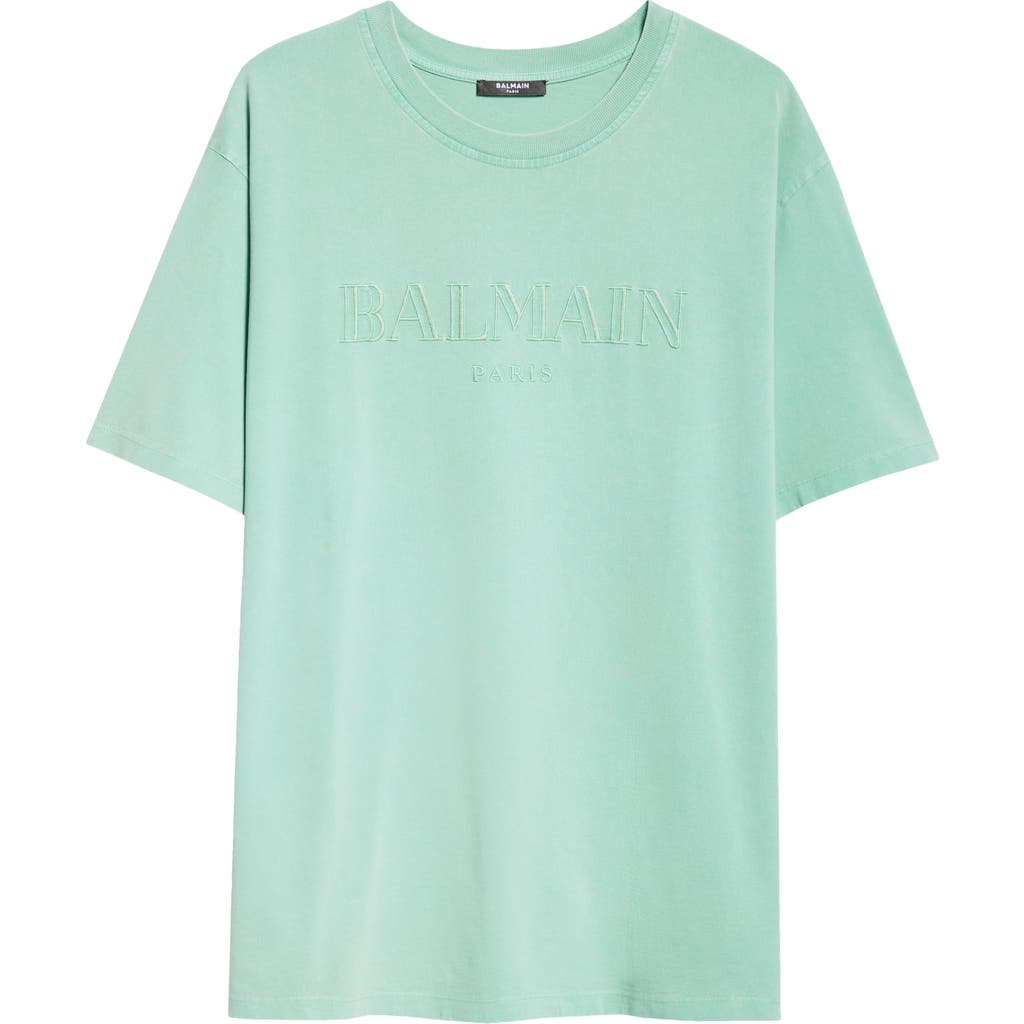 Balmain Embroidered Logo Organic Cotton T-shirt In Ujq Pale Green/multi