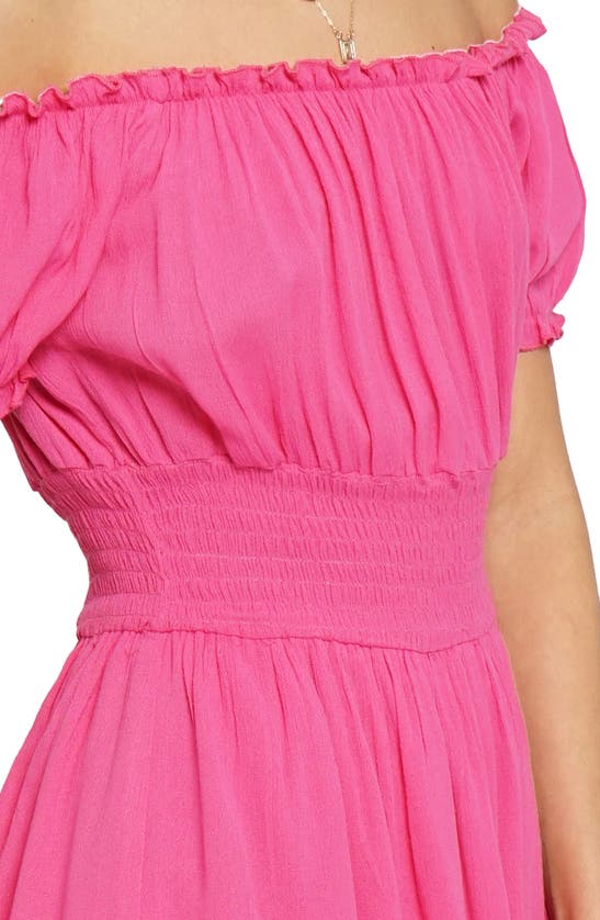 Shop Know One Cares Off The Shoulder Puff Sleeve Minidress In Pink