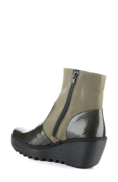 Shop Fly London Yuxi Wedge Boot In Green/khaki Rock