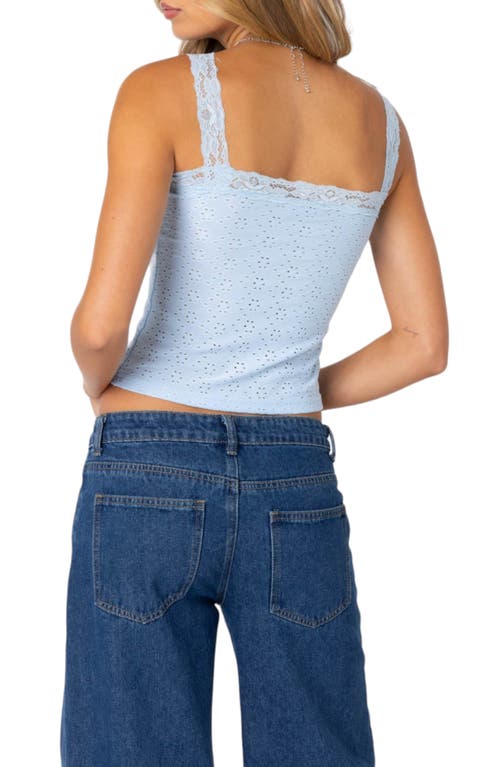 Shop Edikted Virginia Lace Trim Eyelet Tank Top In Light-blue