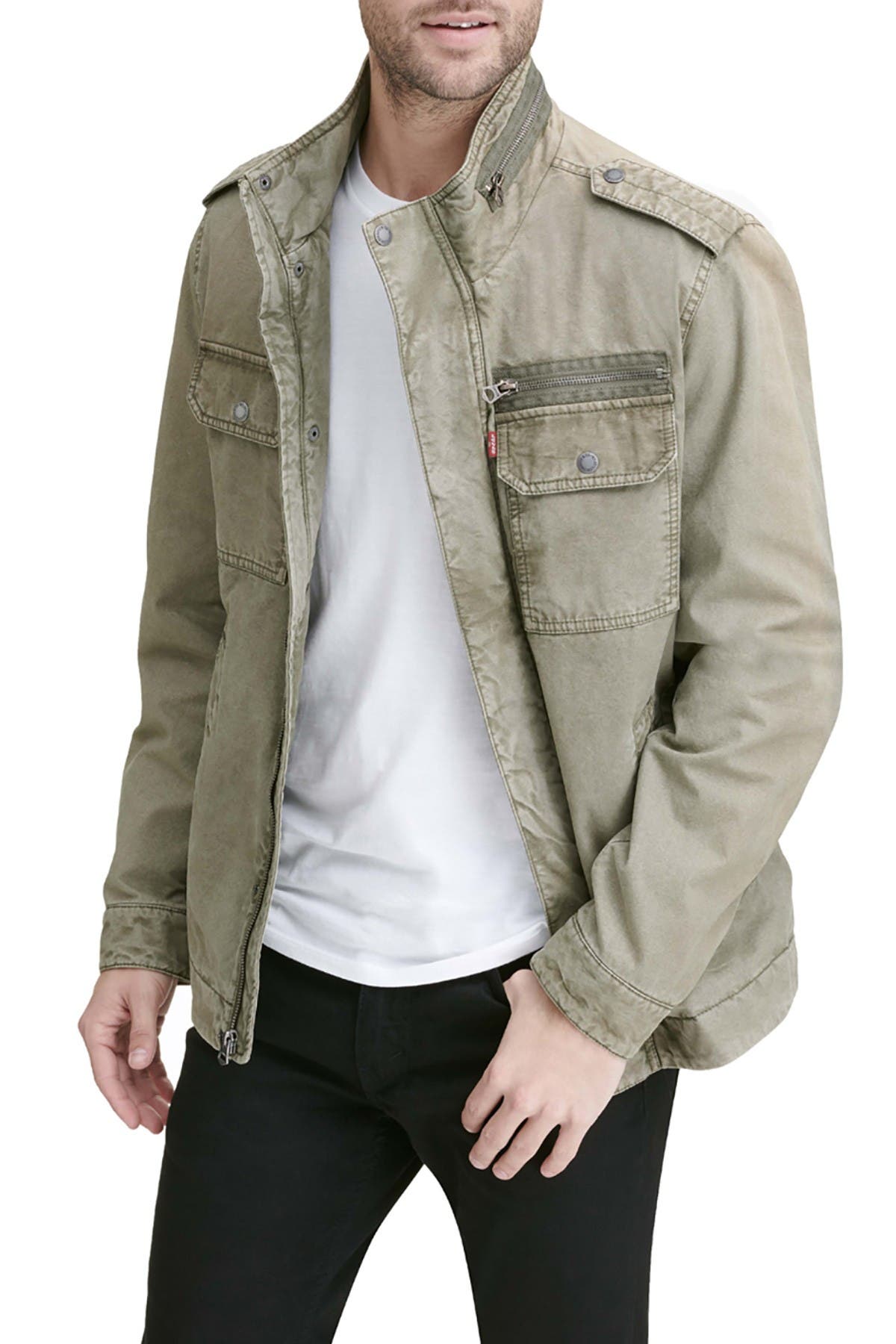 Reverse Twill Military Jacket In Olive Green