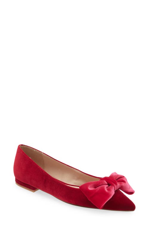 Brie Bow Pointed Toe Flat in Pink Velvet