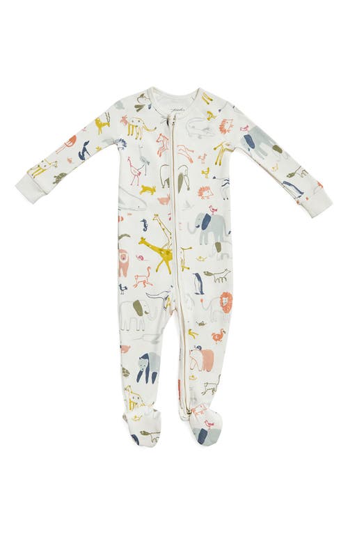Pehr Into The Wild Print Fitted One-Piece Organic Cotton Footed Pajamas in Ivory at Nordstrom