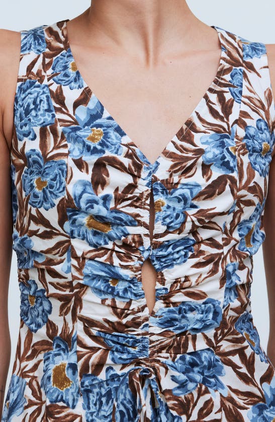Shop Madewell Floral Sleeveless V-neck Midi Dress In Stonewash Blue