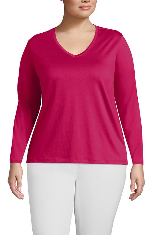 Shop Lands' End Plus Size Relaxed Supima Cotton Long Sleeve V-neck T-shirt In Spiced Rhubarb