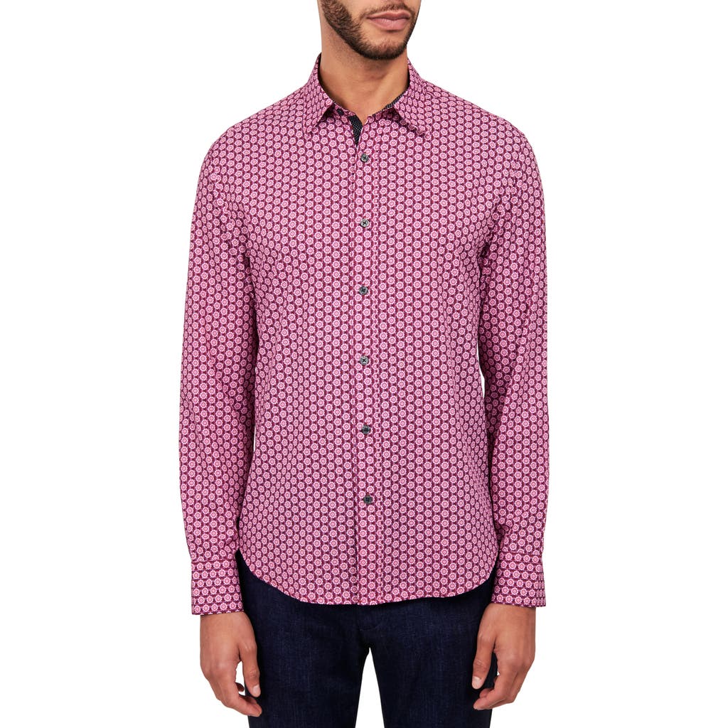 Construct Slim Fit Medallion Print Four-way Stretch Performance Button-up Shirt In Red