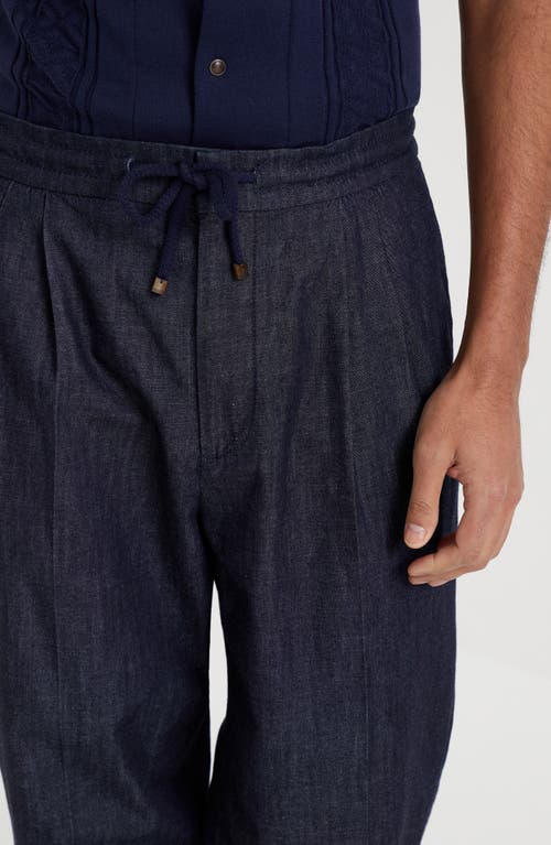 Shop Brunello Cucinelli Leisure Fit Trousers With Double Pleats In Dark Denim