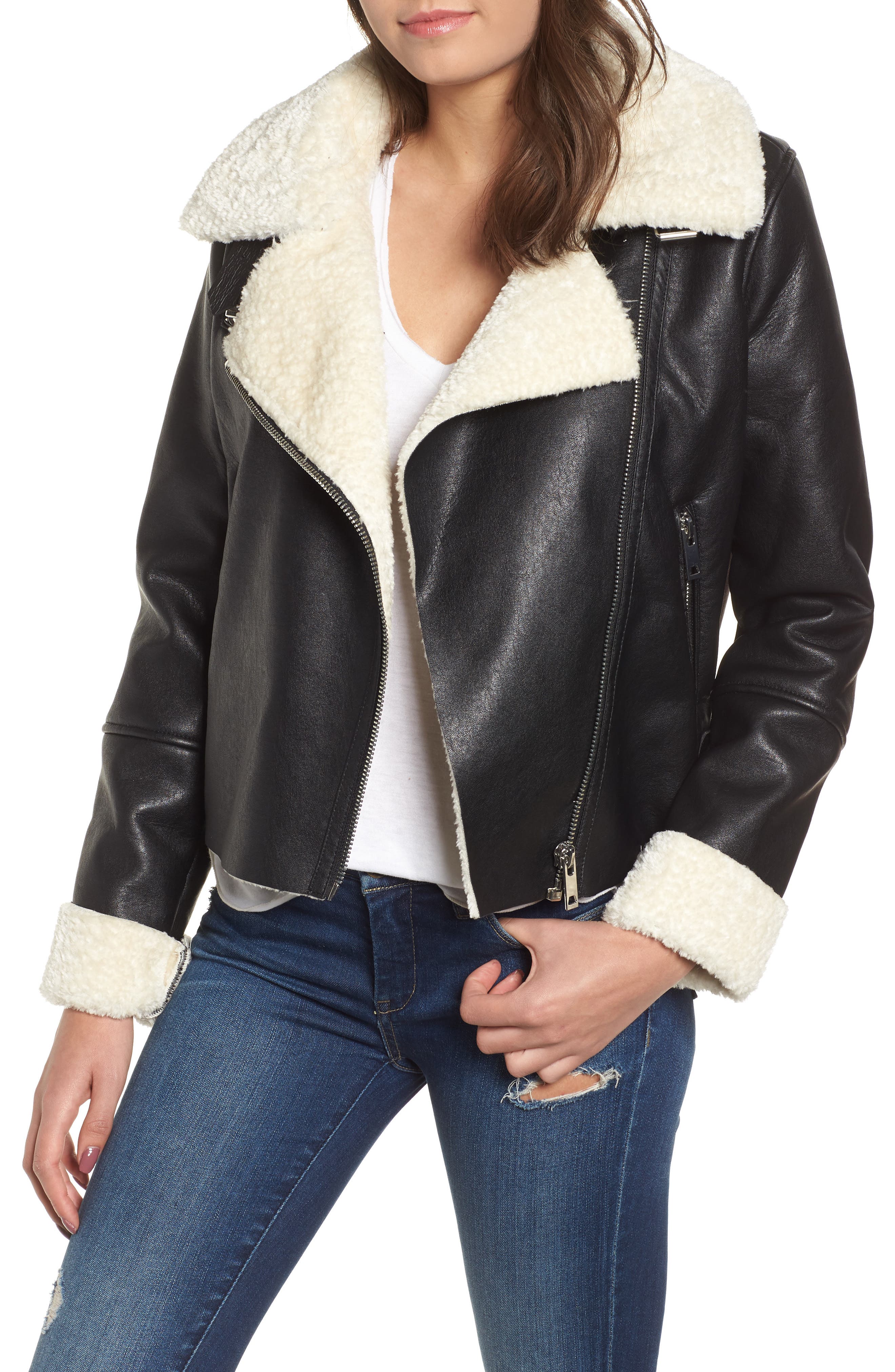 faux sherpa moto jacket