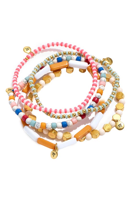 Madewell Set Of 5 Assorted Beaded Stretch Bracelets In Pressed Sunflower
