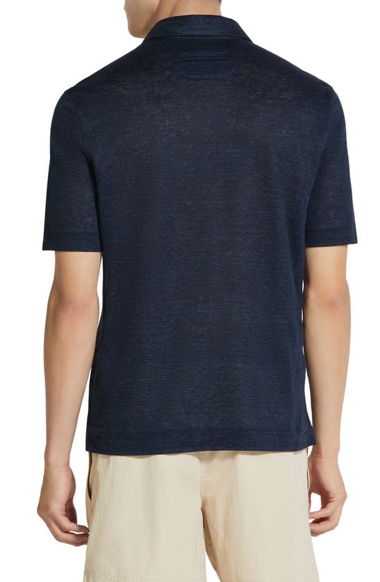 Shop Zegna Linen Polo In Navy