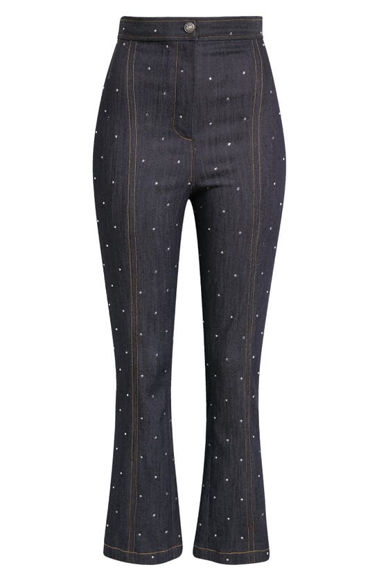 Shop Cinq À Sept Ora Rhinestone Flare Crop Pants In Indigo