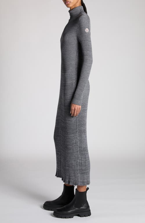 Shop Moncler Rib Long Sleeve Turtleneck Sweater Dress In Light Grey