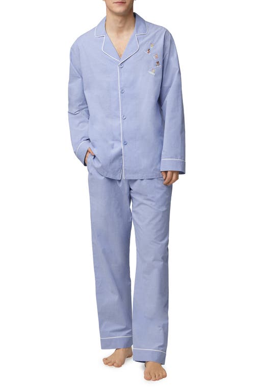 Embroidered Organic Cotton Pajamas in Chambray