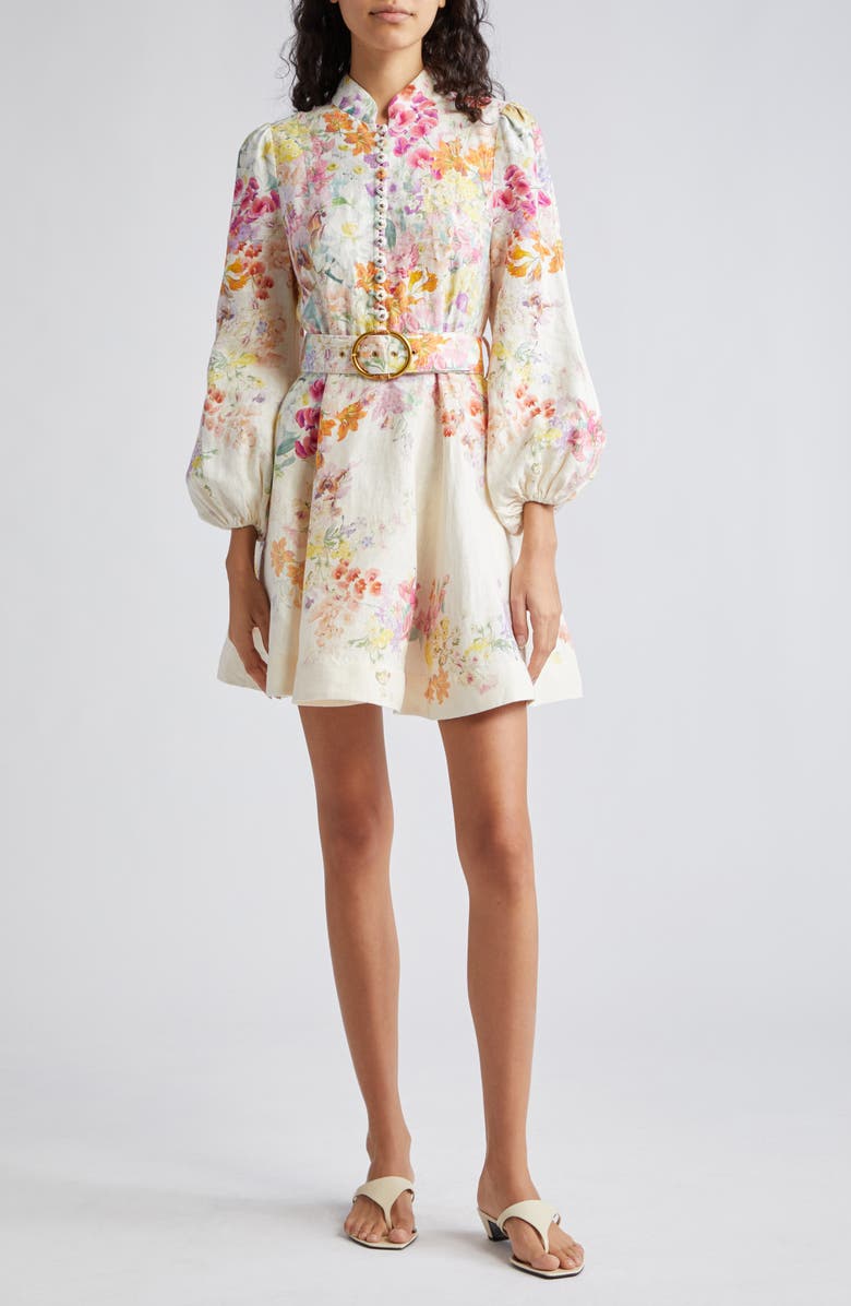 Zimmermann Natura Floral Belted Linen Minidress Nordstrom