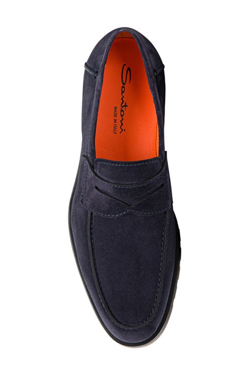Santoni Suede Penny Loafers In Blue