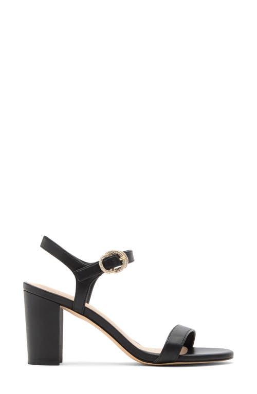 Stuart Weitzman Crystal 75 Leather Block Sandal In Black