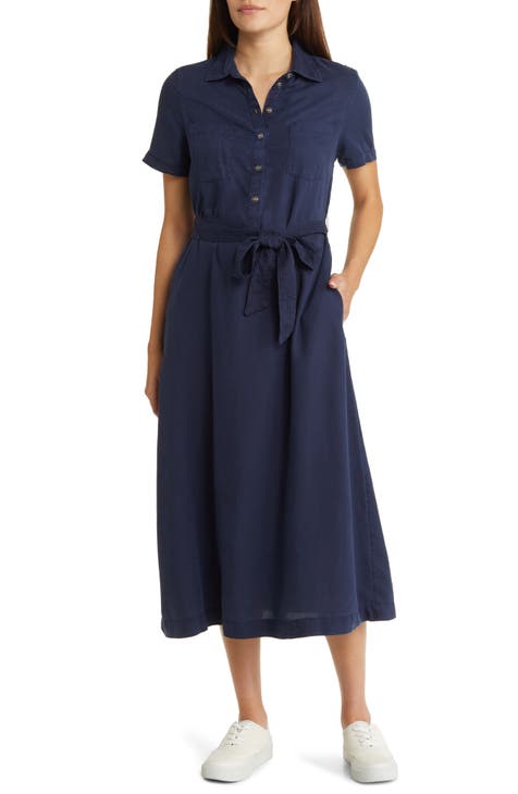 Blue utility tie waist shirt dress best sale