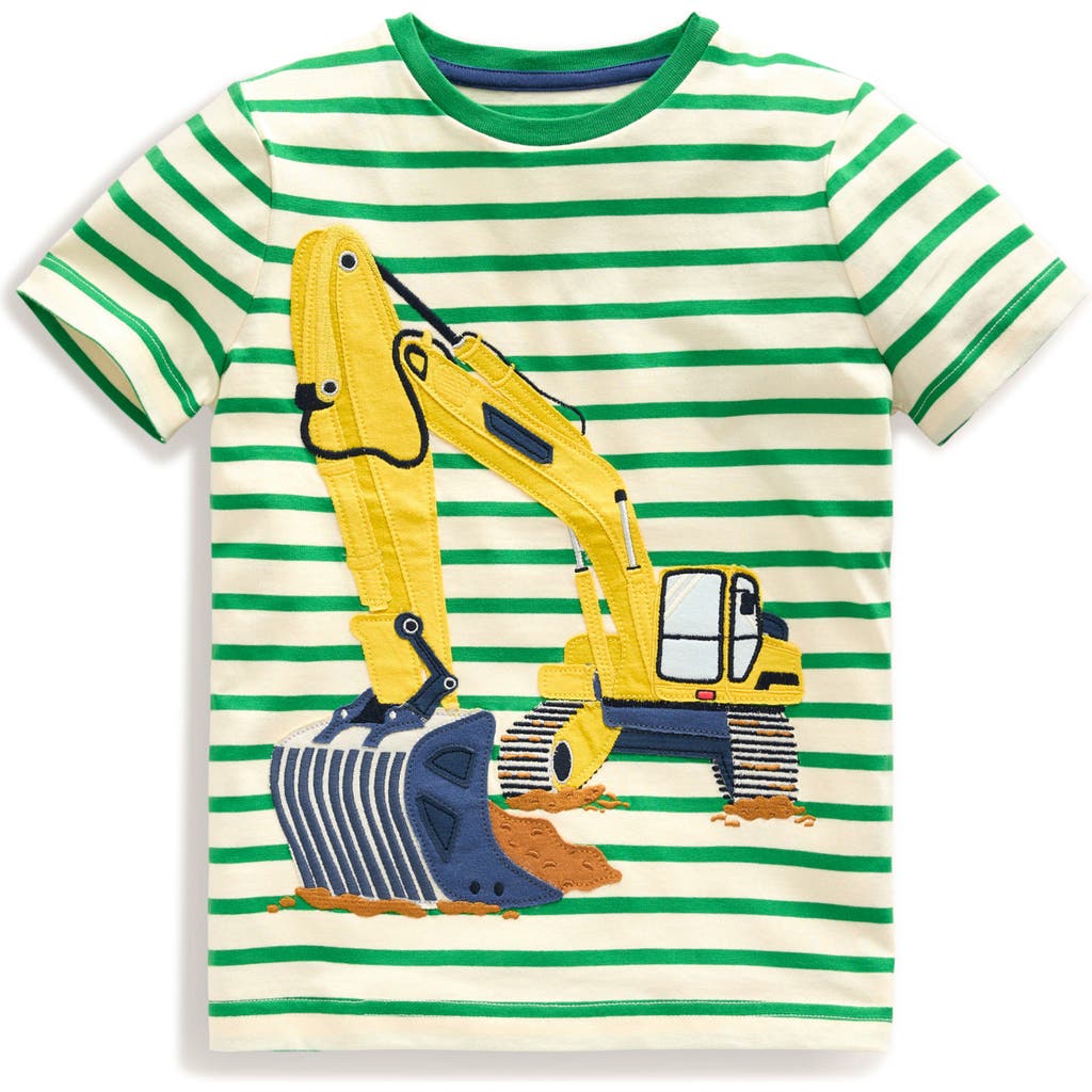 Mini Boden Kids' Appliqué Cotton T-shirt In Runnerbean Green/ivory Digger