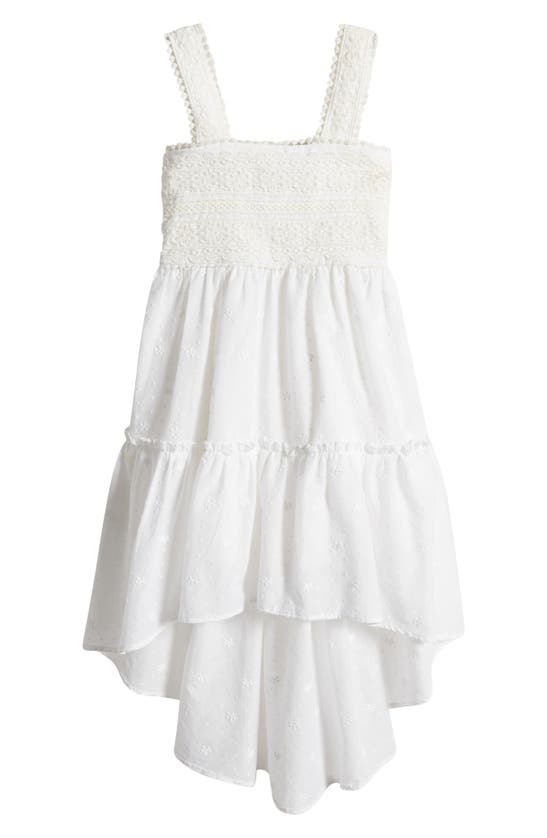 Zunie Kids' Floral Embroidered High-low Sundress In White
