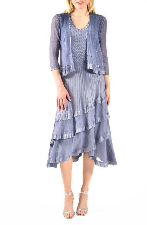 Komarov Tiered Charmeuse & Chiffon Dress Jacket Purple Sage Blue Omb at Nordstrom,