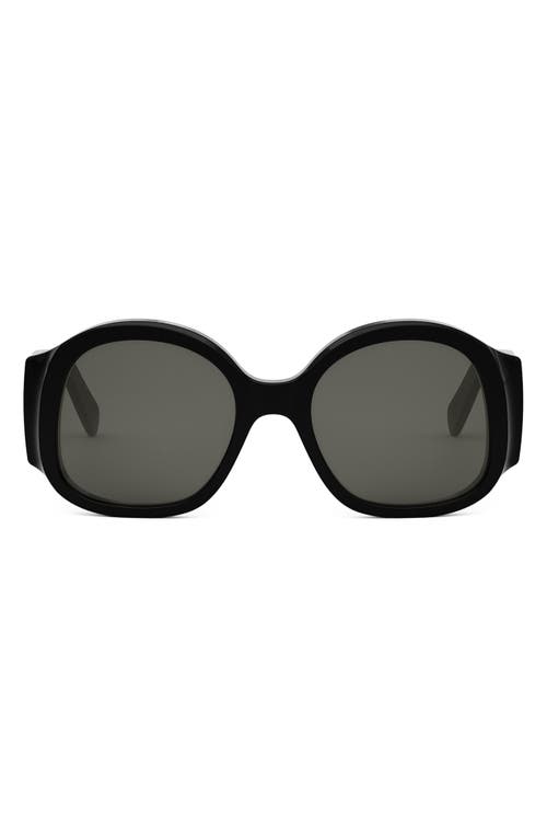 Shop Celine Maxi Triomphe 54mm Round Sunglasses In Shiny Black/smoke