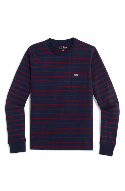 Shop Vineyard Vines Kids' Stripe Long Sleeve Pocket T-shirt In Nautnavy Crimson