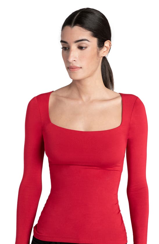Marcella Yvonne Square Neck Jersey Top In Red