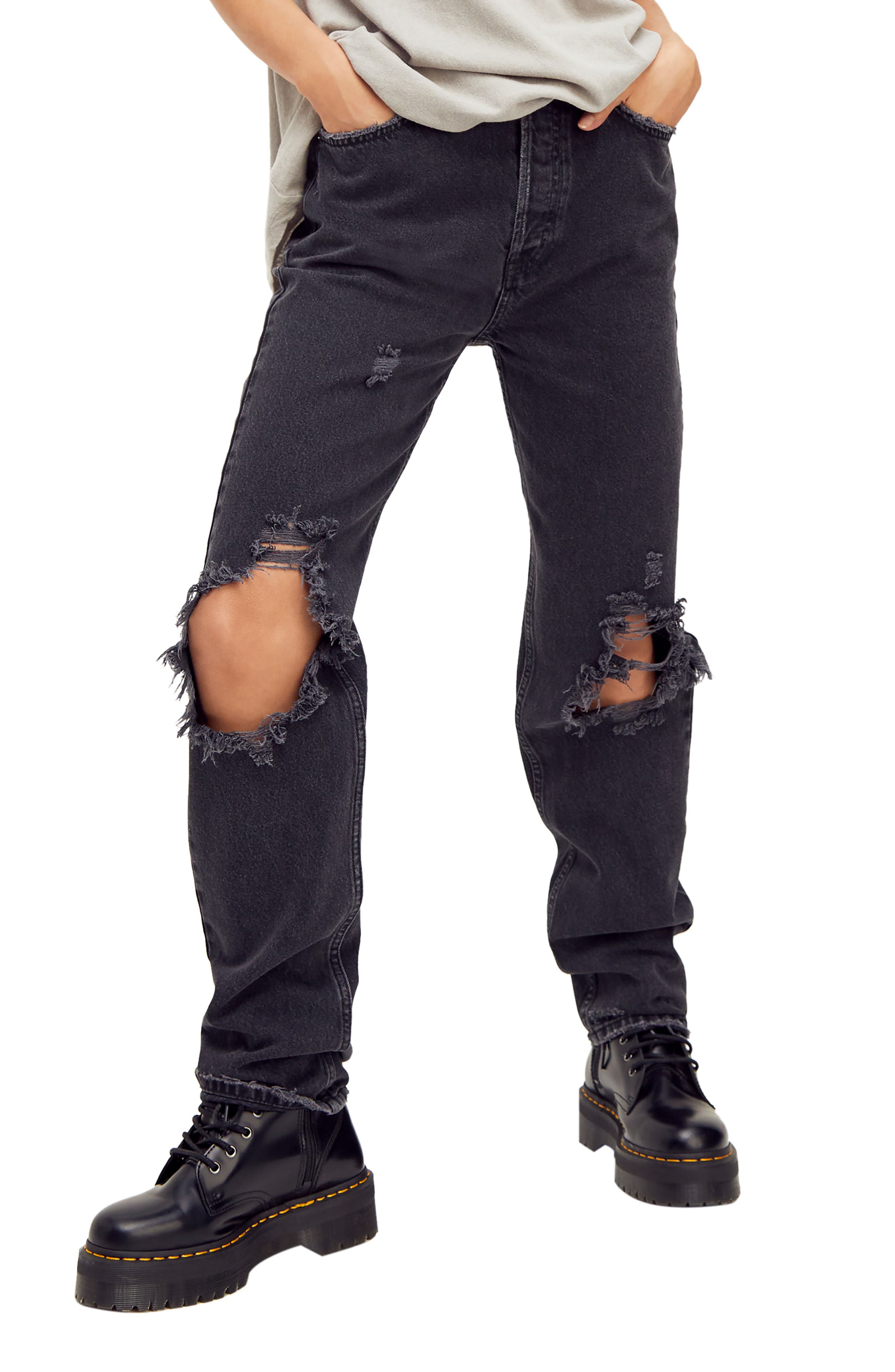 black jeggings distressed