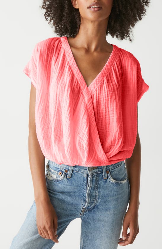 Michael Stars Evie Gauze Faux Wrap Top In Pink