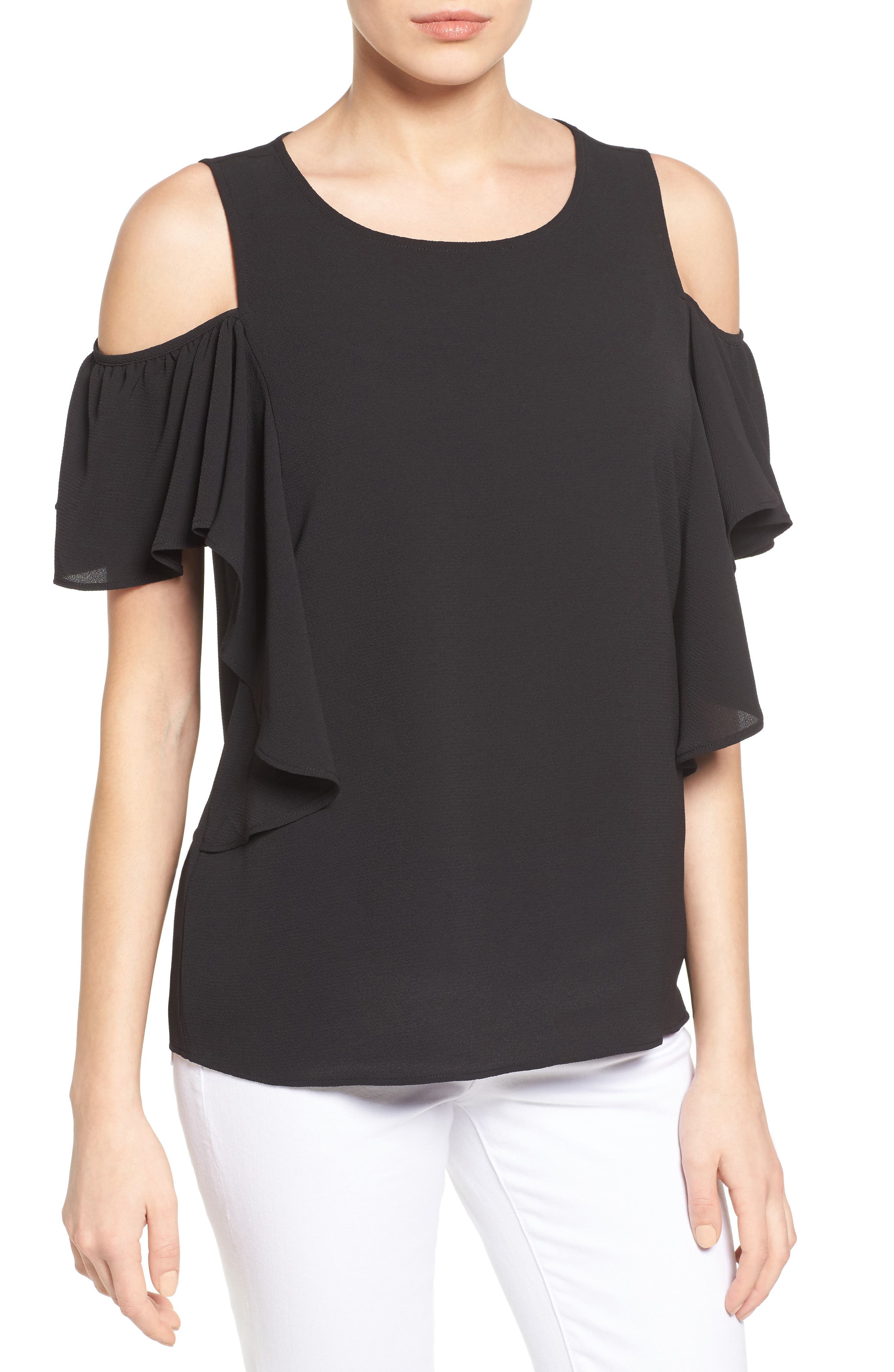 ruffle sleeve cold shoulder top