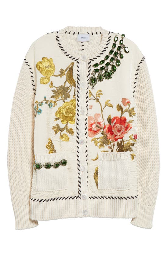 Shop Erdem Embellished Cotton Knit Jacket In Calico