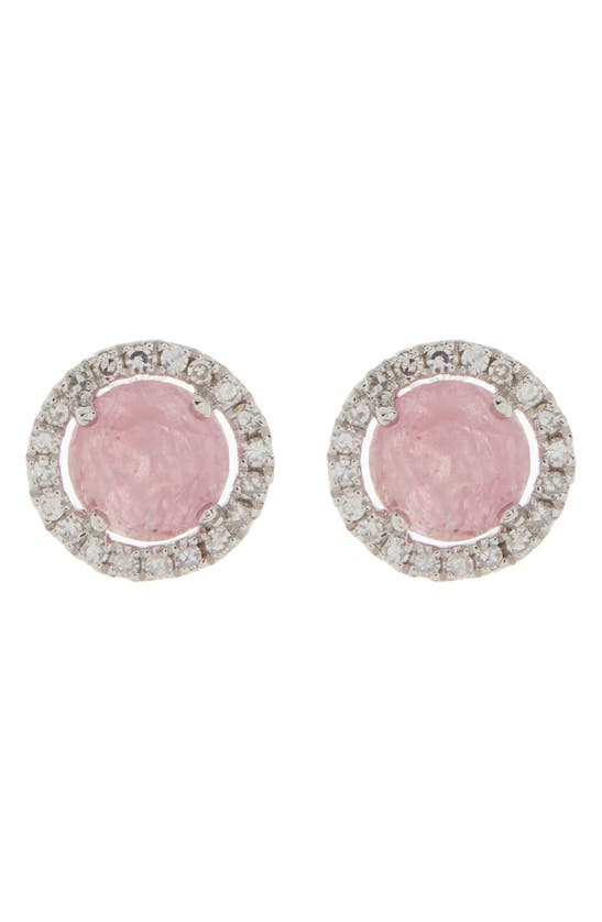 Meira T 14k White Gold Diamond Halo Pink Sapphire Stud Earrings In White Gold/ Pink