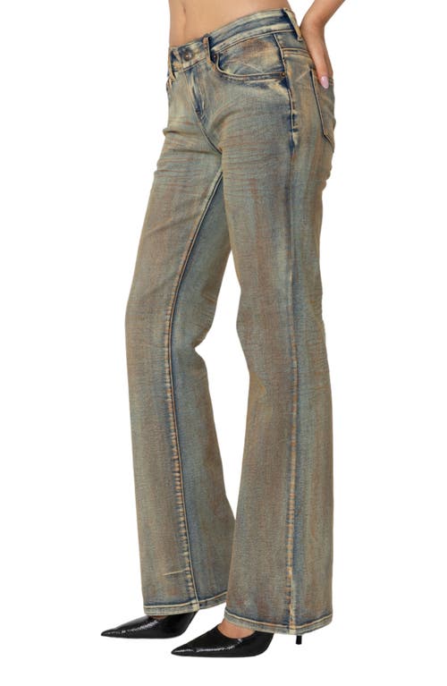 Shop Edikted Muddy Wash Bootcut Jeans In Blue-vintage-washed