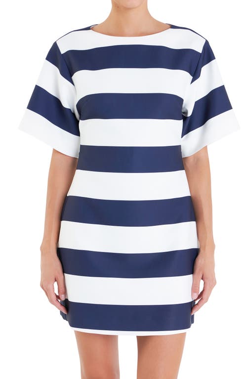 Shop English Factory Wide Stripe Minidress In Off White/navy