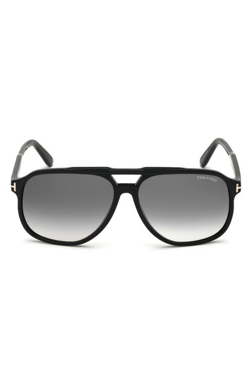 TOM FORD 62mm Gradient Oversize Navigator Sunglasses in Shiny Black /Gradient Smoke