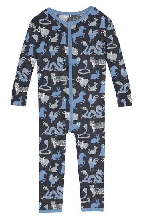 KicKee Pants Zodiac Print Convertible Fitted One-Piece Pajamas Deep Space at Nordstrom, M