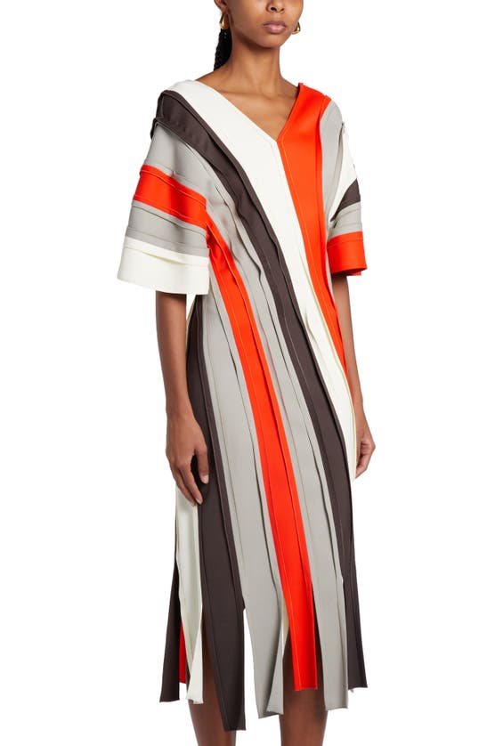 Shop Bottega Veneta Bias Stripe Midi Dress In Grey/ Orange Multicolor