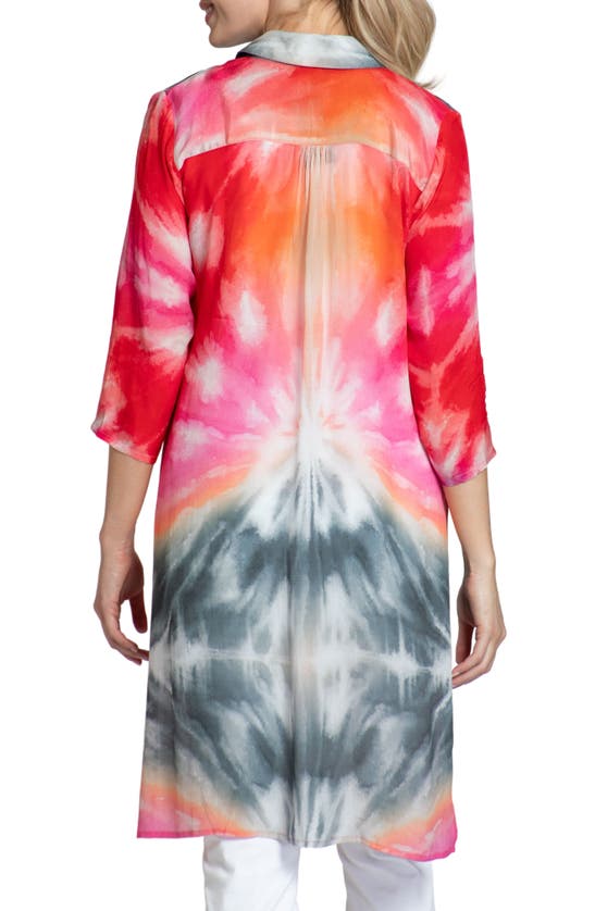Apny Tie Dye Chiffon Button-up Tunic In Pink Multi