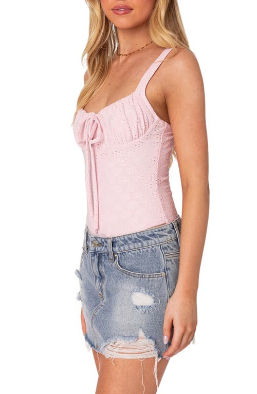 Shop Edikted Carol Eyelet Sleeveless Bodysuit In Pink