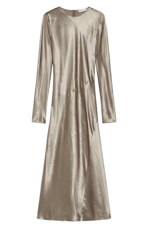 Shop Max Mara Leisure Elogio Long Sleeve Metallic Crinkled Satin Dress In Turtledove