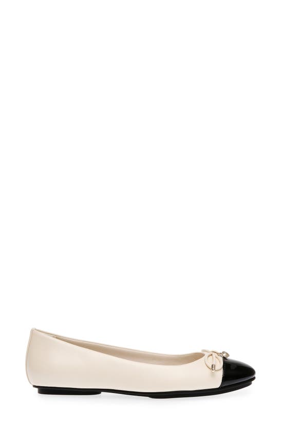 Anne Klein Luci Cap Toe Ballet Flat In Off White Black Smooth