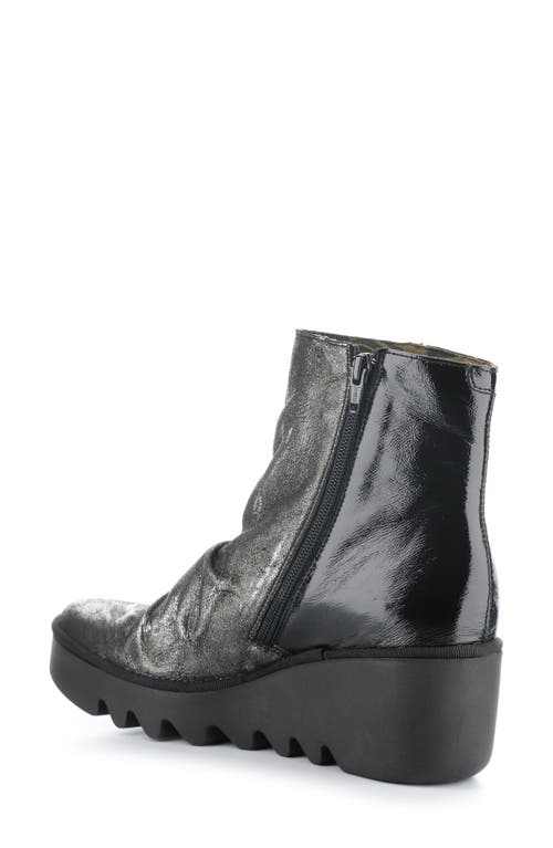 Shop Fly London Baan Platform Wedge Bootie In 006 Silver/black Dk