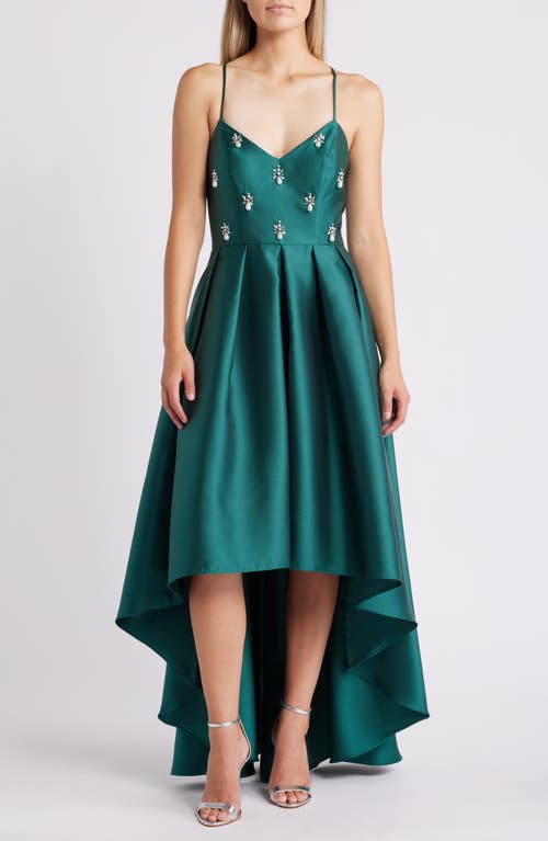 Eliza J Embellished Mikado High-Low Cocktail Dress in Emerald 