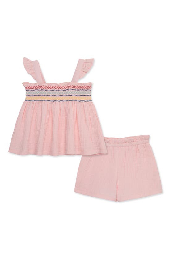 Shop Little Me Gauze Tank & Shorts Set In Pink