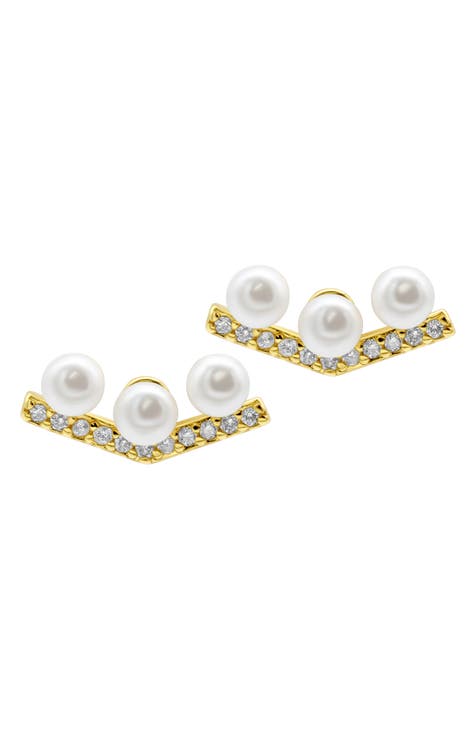 Crystal & Imitation Pearl 'V' Stud Earrings