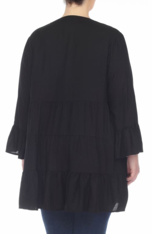 Boho Me Lace Inset Ruffle Hem Tunic In Black