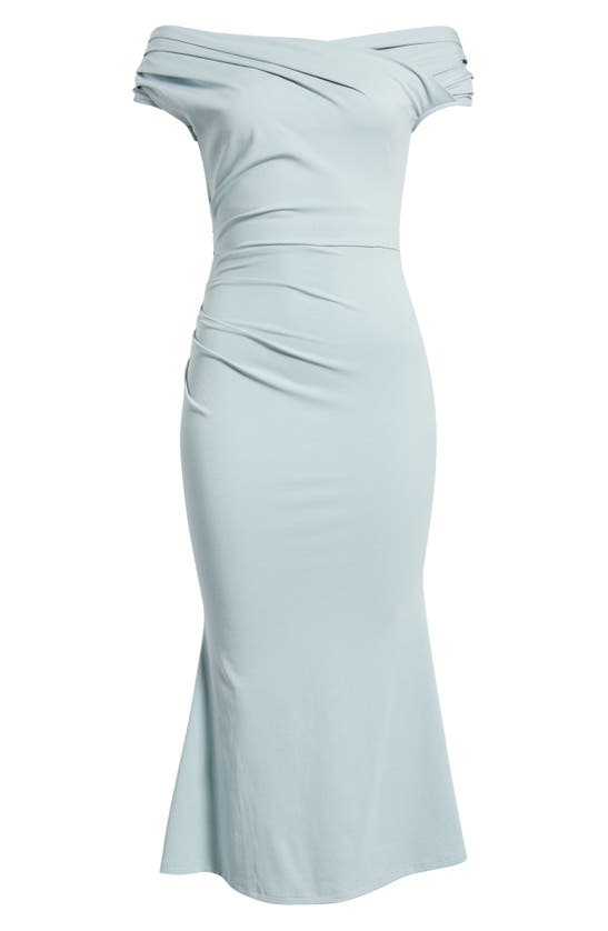 Shop Nikki Lund Sky Off The Shoulder Jersey Midi Dress In Blue